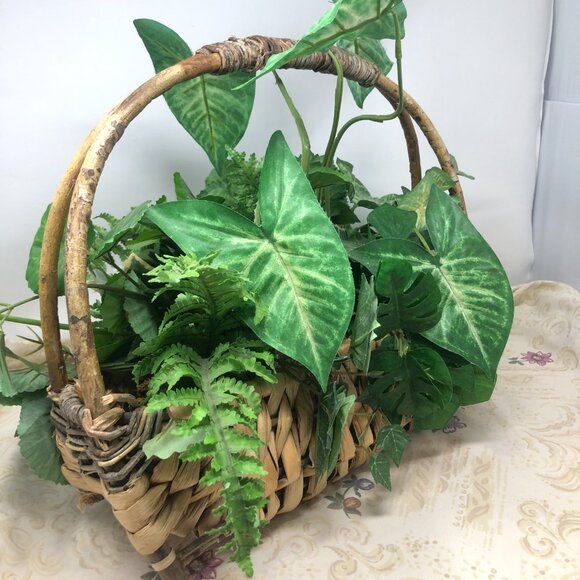Assorted Silk Greenery in Woven Wicker Basket with Handle - Picture 2 of 6